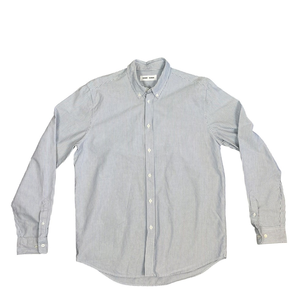 Samsoe Samsoe Saliam BX Striped Oxford Shirt Blue White Organic Cotton Mens L